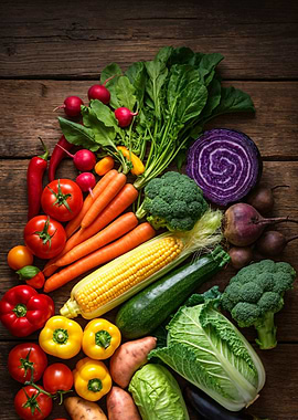 Fresh Vegetables on Wooden Table
