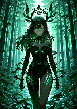 Forest Spirit Woman in Green Woods