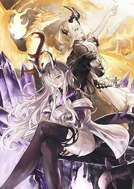 Anime Girls with Dragon and Crystals