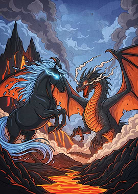 Dragon versus Horse Volcanic Landscape