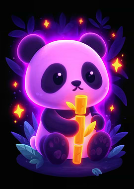 Glowing Panda with Bamboo