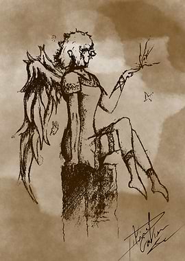 Winged Woman with Butterfly Sketch