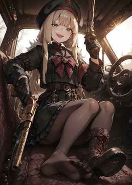 Anime Girl with Guns in Car