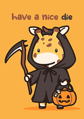 Giraffe Grim Reaper Halloween Cartoon