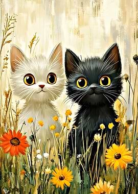 Two Cute Cats in a Field