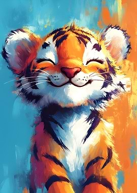 Smiling Tiger Cub Painting