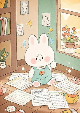 Bunny Surrounded Papers