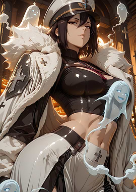 Anime Girl with Ghosts in Halloween Setting