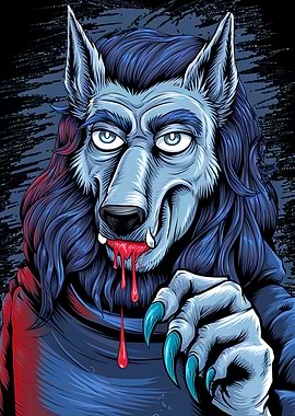 Werewolf Illustration with Blood Drips