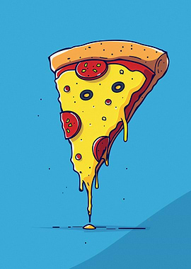 Cartoon Pizza Slice on Blue Background
