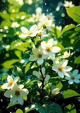 White Flowers and Green Leaves