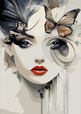 Elegant Woman with Butterfly Digital Art