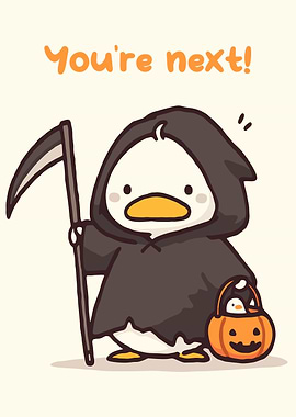 Cute Penguin Grim Reaper Illustration