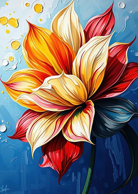 Colorful Floral Painting on Blue Background