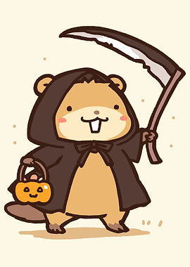 Cute Beaver Grim Reaper Halloween