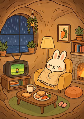 Cozy Rabbit Home Rainy Day