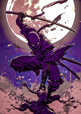 Purple Ninja with Swords and Moon