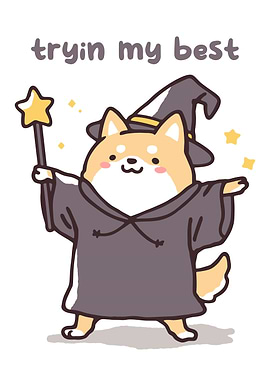 Cute Shiba Inu Wizard Cartoon