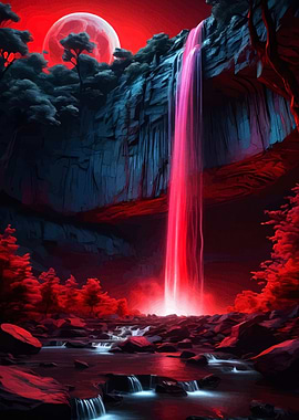 Red Waterfall Fantasy Landscape