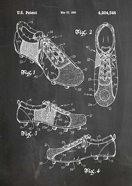 Soccer Shoe Patent Blueprint, 1980