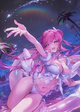 Anime Girl on Inflatable in Water