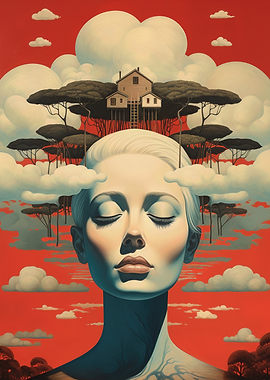 Dreamscape with House and Meditative Figure