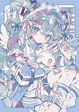 Anime Girl with Bunny Plushie