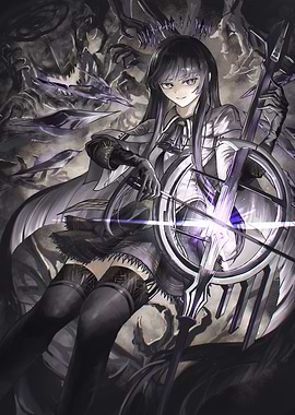 Anime Girl with Weapon and Dark Background