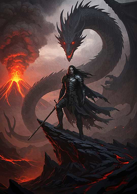Warrior Dragon Volcanic Landscape
