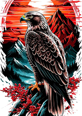 Eagle in Mountain Landscape Illustration