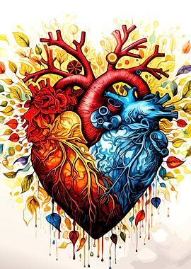 Anatomical Heart with Floral Elements