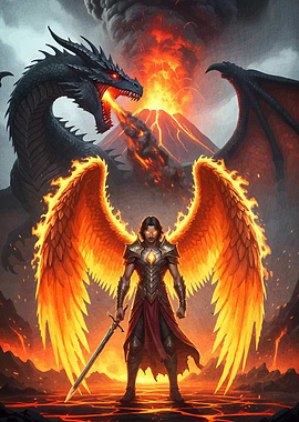 Angel Dragon Volcano Fantasy