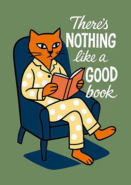 Cat Reading Book in Armchair Poster