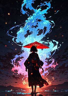 Kimono Girl with Red Umbrella