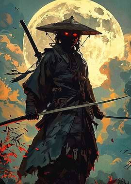 Samurai Warrior Under the Moonlight