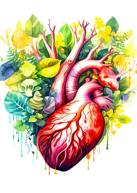 Anatomical Heart with Floral Elements