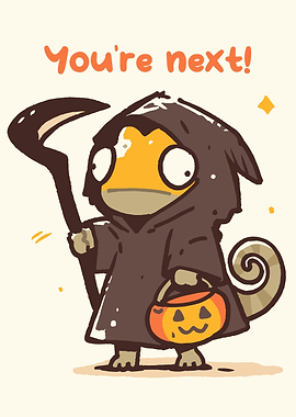 Cartoon Chameleon Grim Reaper Halloween