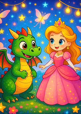 Princess and Dragon Cartoon