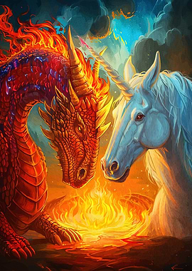 Dragon and Unicorn by Fire