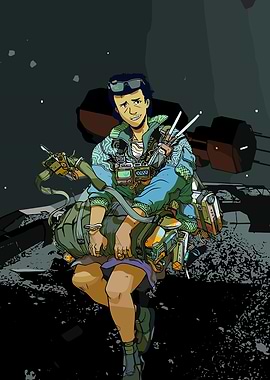 Game Character with Gear Illustration