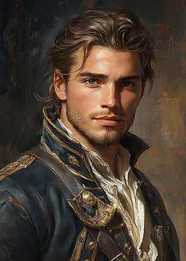 Portrait painting of a handsome man in uniform