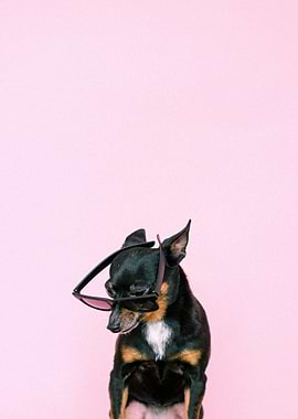 Chihuahua with Sunglasses on Pink Background