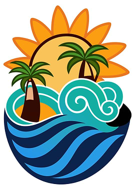 Tropical Island with Palm Trees and Sun