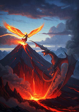 Angel Dragon Volcano Fantasy
