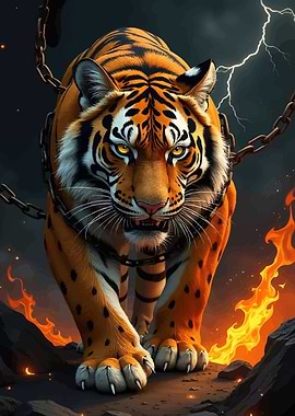 Chained Tiger Fiery Landscape