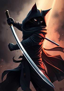 Ninja Cat Warrior with Katana