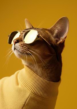 Cool Abyssinian Cat with Sunglasses and Turtleneck