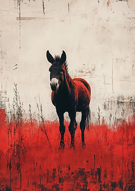 Mule Portrait in Red and White