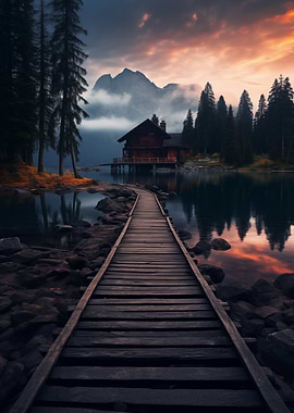 Lakeside Cabin at Dusk