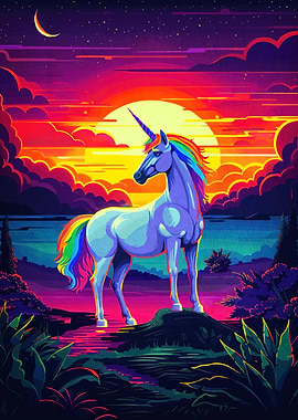 Rainbow Unicorn Sunset Landscape